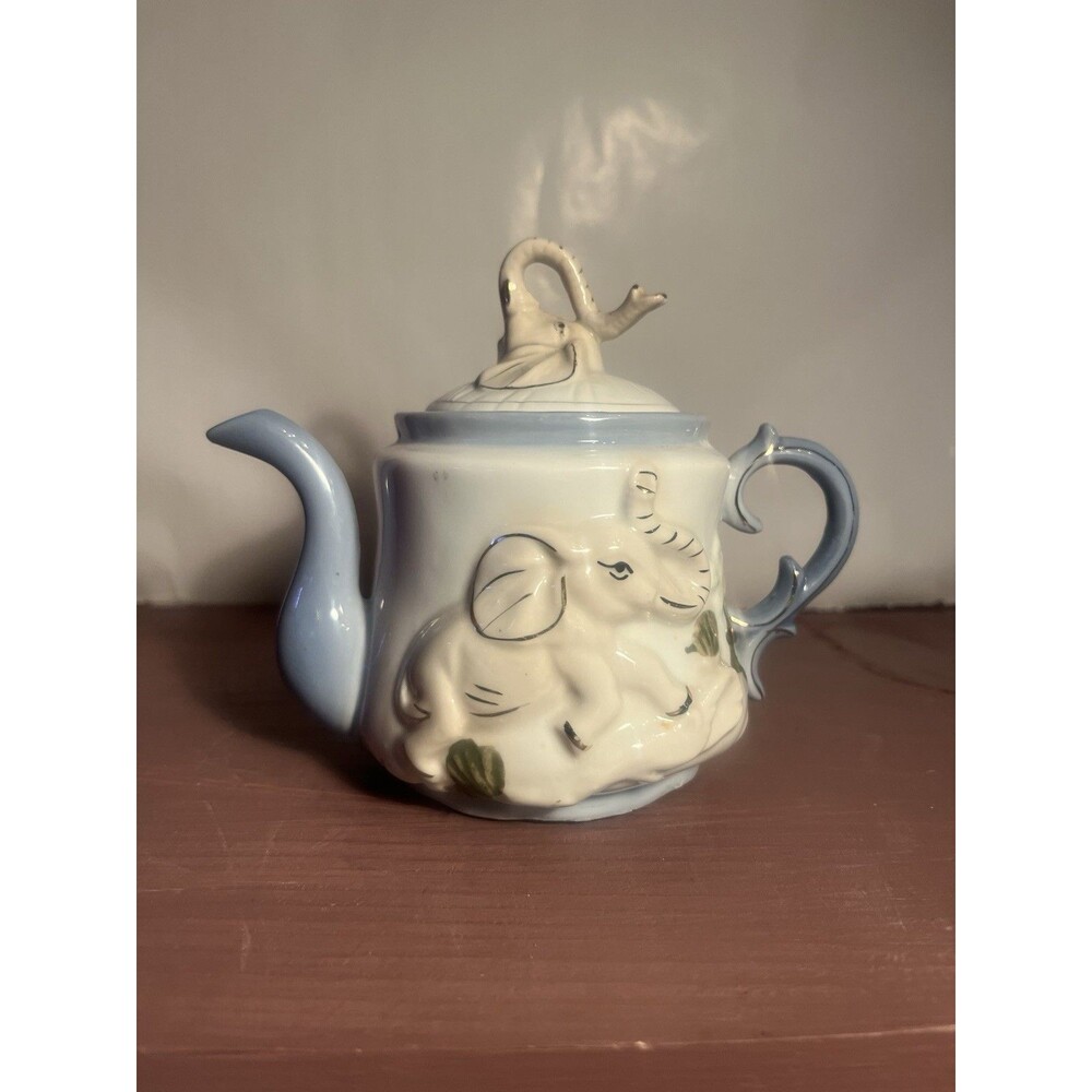 Vintage White and Gold Porcelain Elephant Teapot Handmade